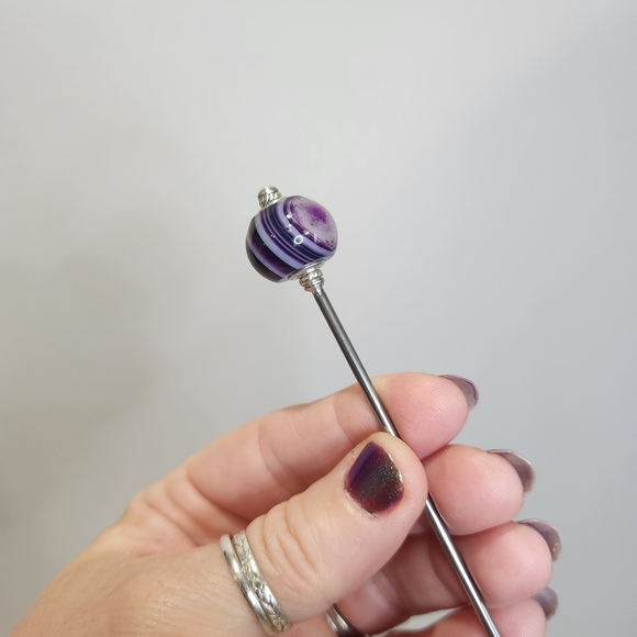 Amethyst Monarque Stainless Steel Hair Stick Natural Gemstone 1 of a Kind - Picture 4 of 5